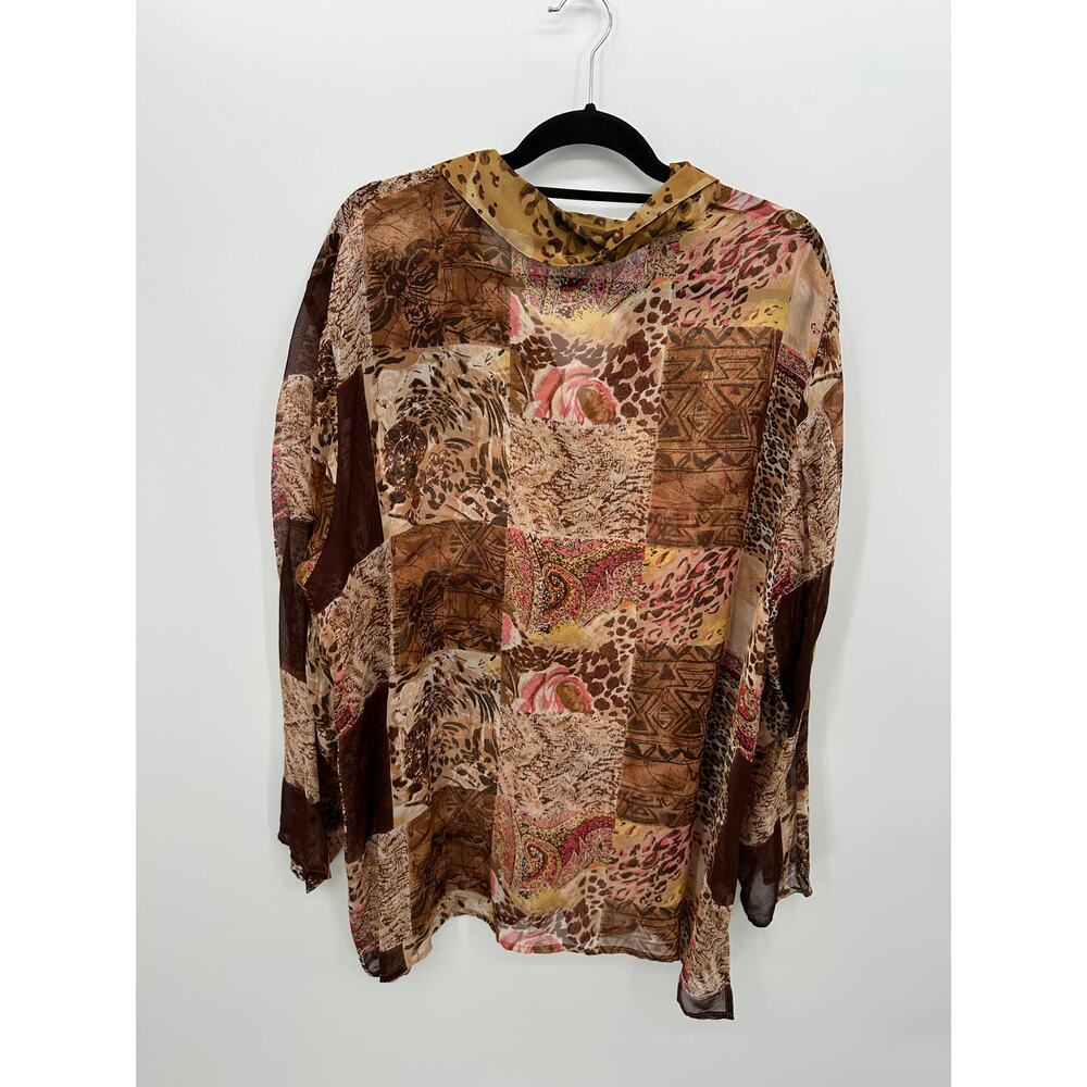 Maggie Barnes Womens Boho Chic Button Front Shirt Sz 2X Sheer Western Animal - Picture 2 of 6